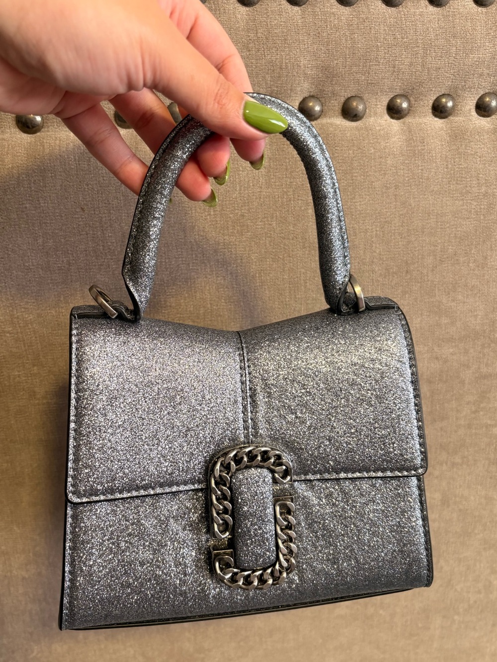 Marc Jacobs Silver Glitter Mini Top-Handle Bag - comes with a dust bag